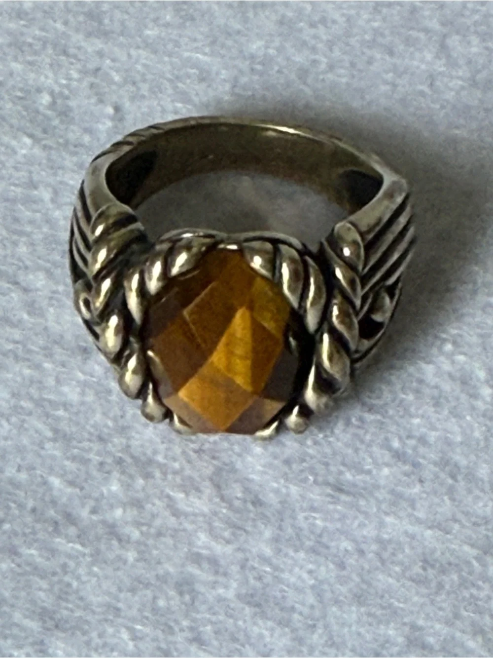 Carolyn Pollack Faceted Tiger's Eye Ring - Brown and Silver Size 7